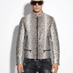 Natural White Grey Python Skin Racer Jacket - Exotic Snake Leather Luxury Moto Coat