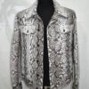 695e59b759f447123fa4efdb.jpg Natural White Grey Python Skin Trucker Jacket - Exotic Snake Luxury Leather Denim Style Coat