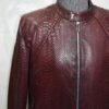 695e59b759f447123fa4efdd.jpg Genuine Burgundy Python Skin Racer Jacket - Luxury Wine Red Snake Leather Moto Coat