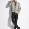 Natural White Grey Python Skin Racer Jacket - Exotic Snake Leather Luxury Moto Coat