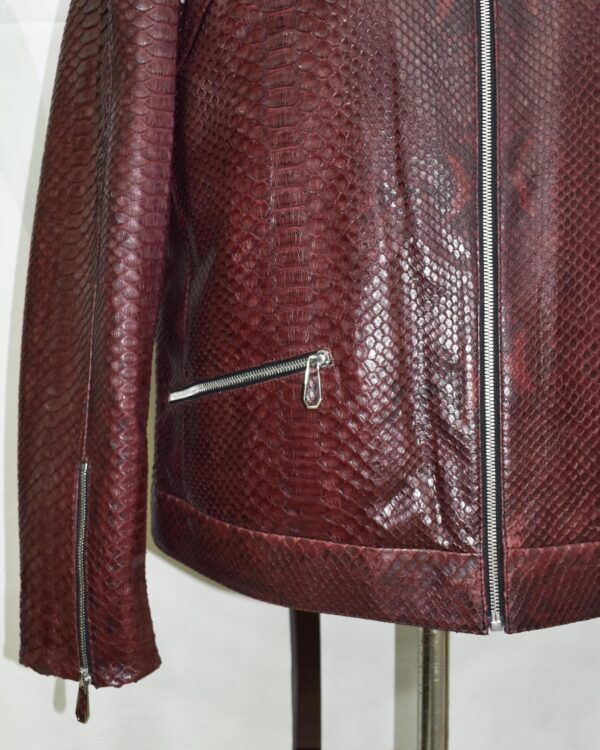 Genuine Burgundy Python Skin Racer Jacket - Luxury Wine Red Snake Leather Moto Coat