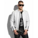 Genuine Python Leather Men's Exotic Snake Skin White Luxury Moto Jacket