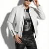 Genuine Python Leather Men's Exotic Snake Skin White Luxury Moto Jacket