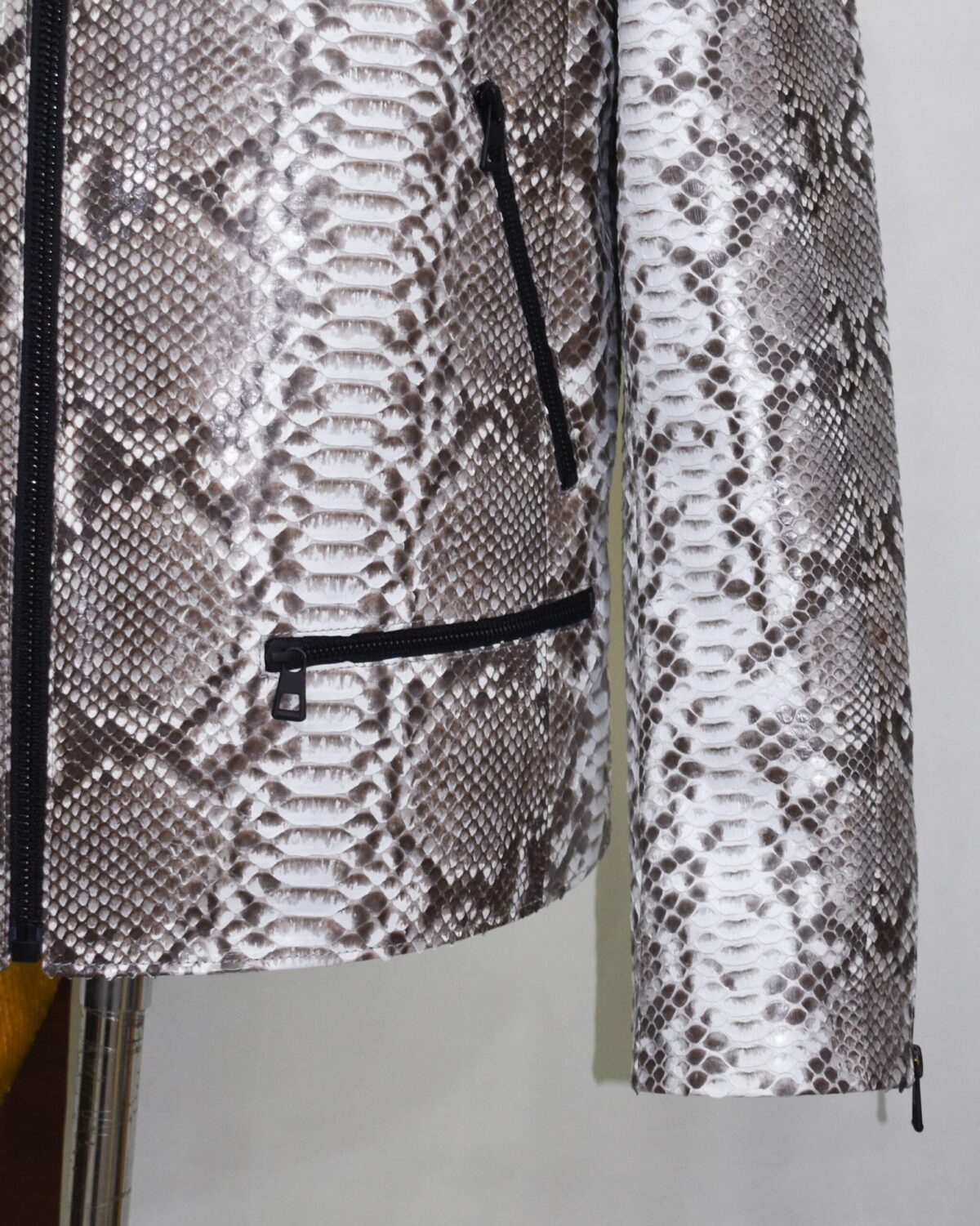 Natural White Grey Python Skin Racer Jacket - Exotic Snake Leather Luxury Moto Coat