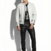 Genuine Python Leather Men's Exotic Snake Skin White Luxury Moto Jacket