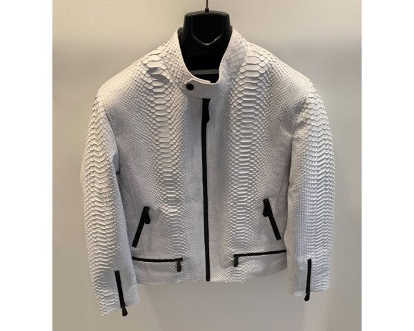 Genuine Python Leather Men's Exotic Snake Skin White Luxury Moto Jacket