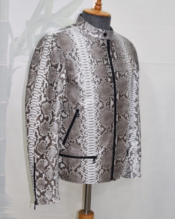 Natural White Grey Python Skin Racer Jacket - Exotic Snake Leather Luxury Moto Coat