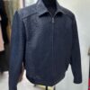 695e59bd59f447123fa4f09d.jpg Genuine Ostrich Quill Leather Men's Navy Blue Luxury Handmade Bomber Jacket
