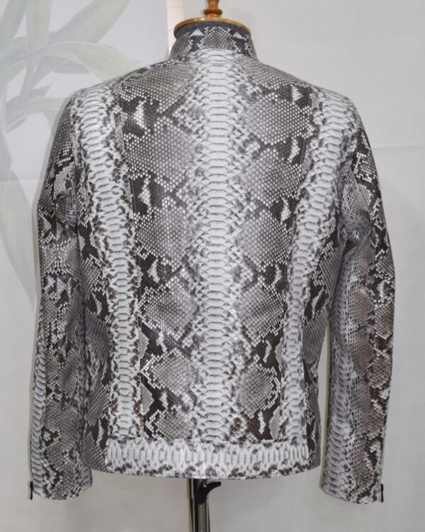 Natural White Grey Python Skin Racer Jacket - Exotic Snake Leather Luxury Moto Coat