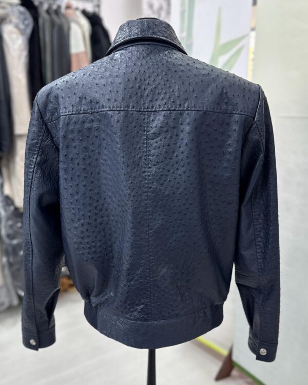 Genuine Ostrich Quill Leather Men's Navy Blue Luxury Handmade Bomber Jacket