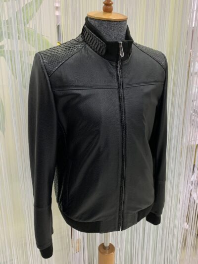 695e59bf59f447123fa4f138.jpg Men's Real Python Skin Trim Textured Genuine Leather Black Luxury Jacket