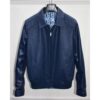 Men's Real Ostrich Leather With Genuine Lambskin Navy Blue Handmade Jacket