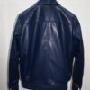 Men's Real Ostrich Leather With Genuine Lambskin Navy Blue Handmade Jacket