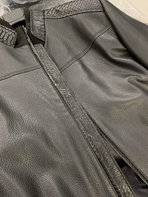 Men's Real Python Skin Trim Textured Genuine Leather Black Luxury Jacket