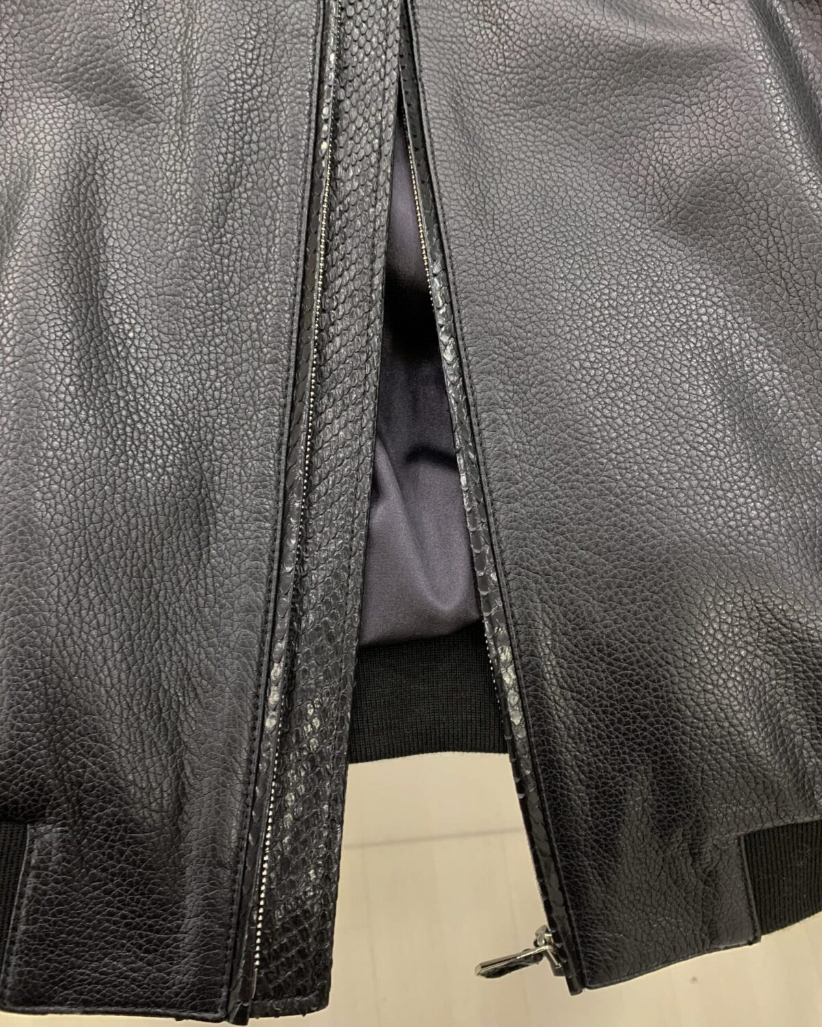 Men's Real Python Skin Trim Textured Genuine Leather Black Luxury Jacket