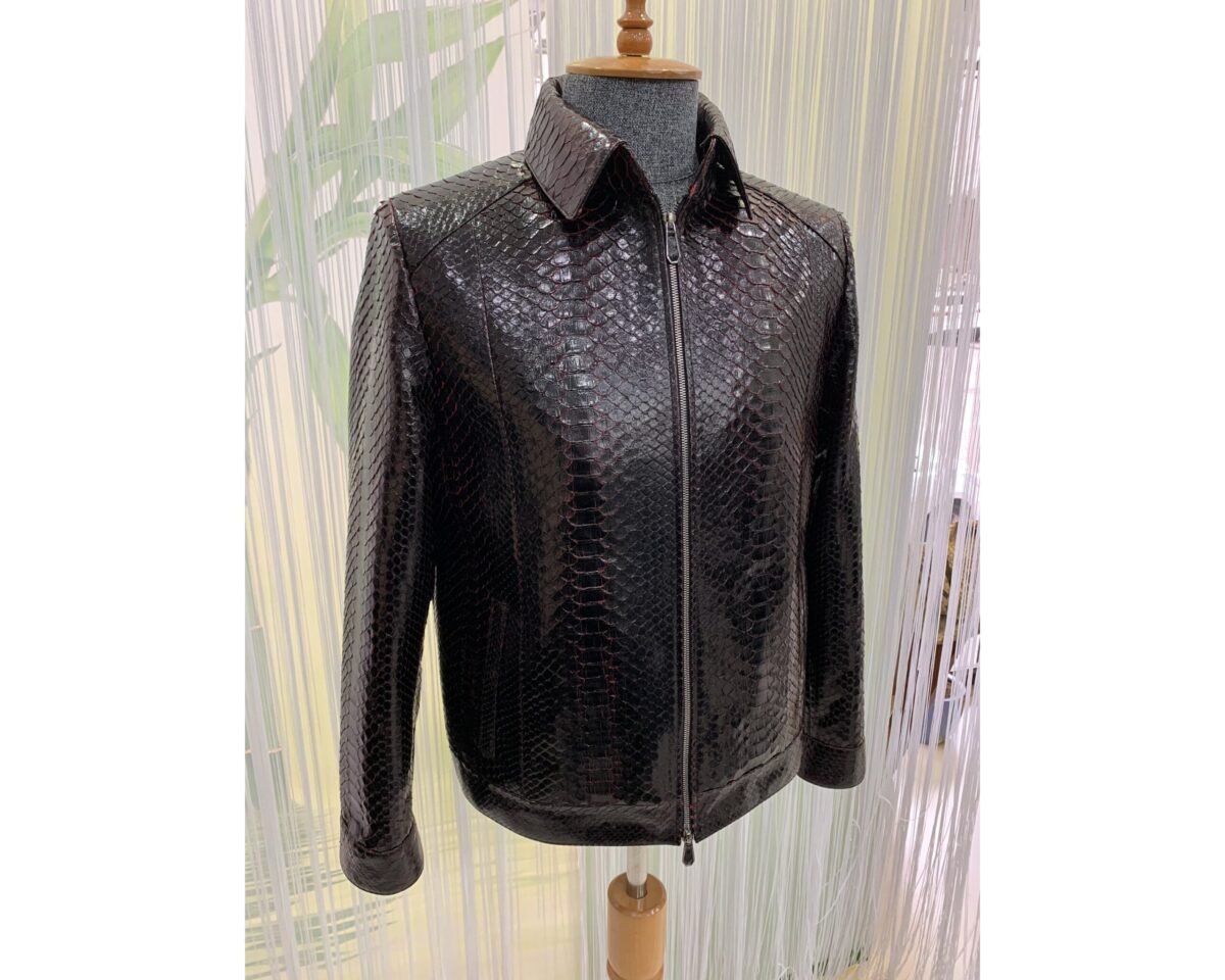 Genuine Python Leather Men's Exotic Snake Skin Red Black Luxury Handmade Jacket
