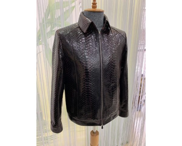 Genuine Python Leather Men's Exotic Snake Skin Red Black Luxury Handmade Jacket