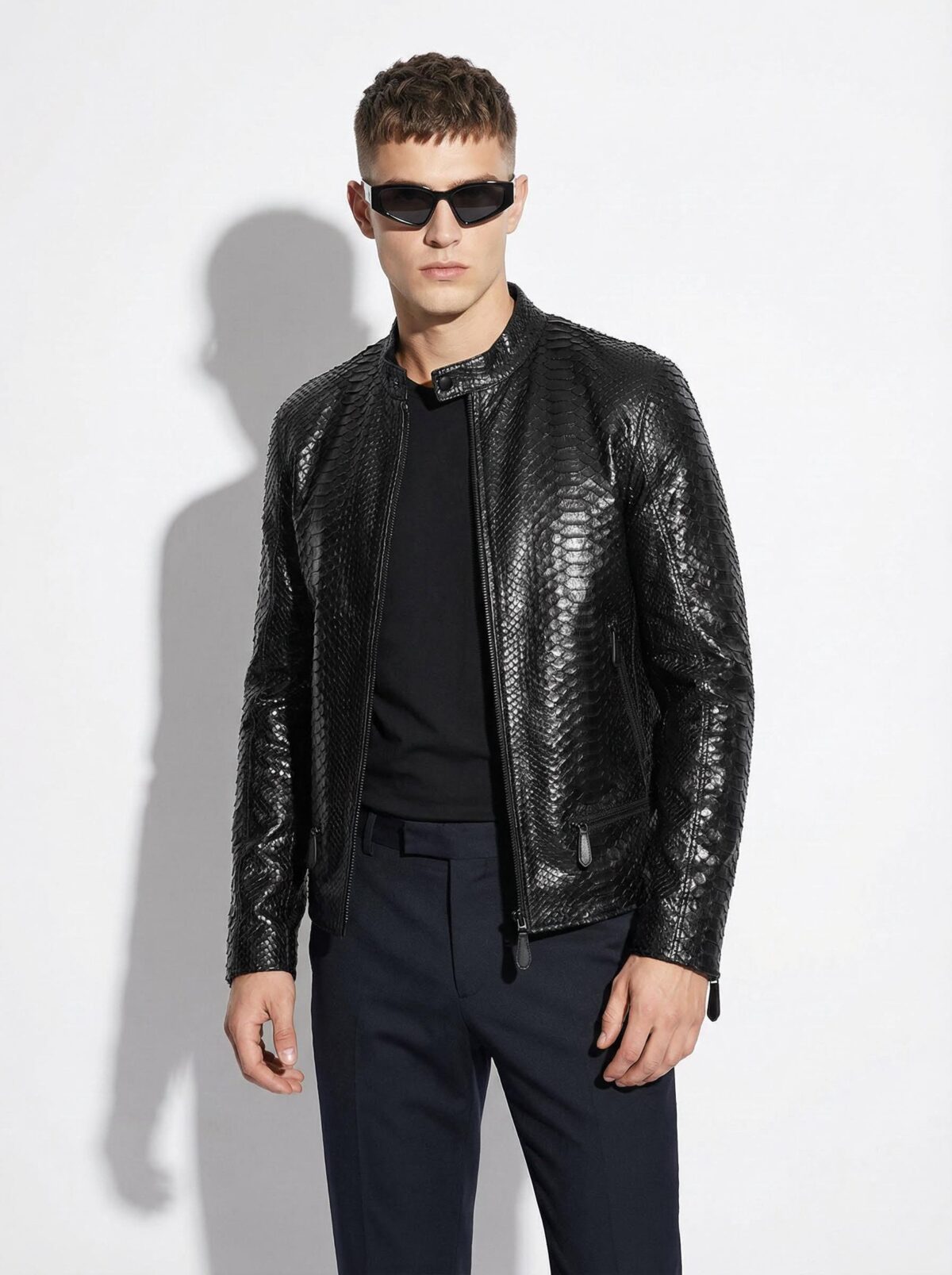 695e59cb59f447123fa4f635.jpg Genuine Python Leather Men's Exotic Snake Skin Black Luxury Moto Jacket