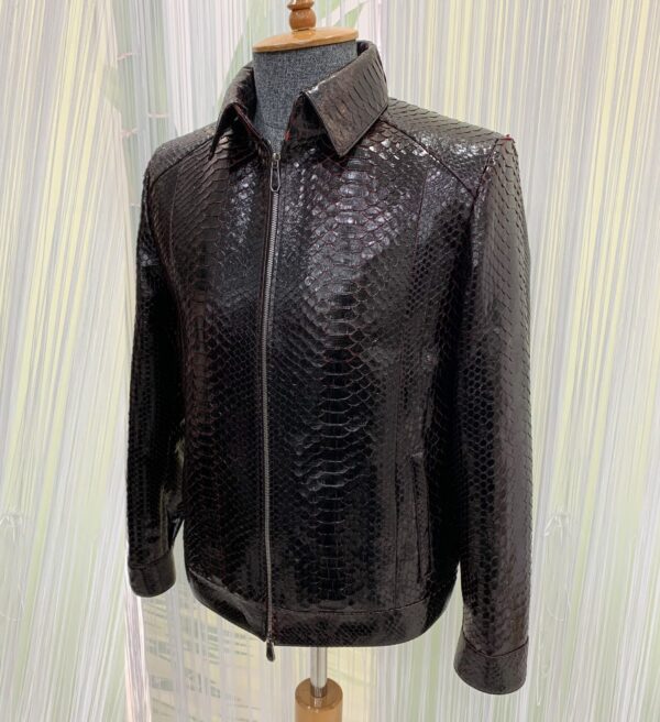 Genuine Python Leather Men's Exotic Snake Skin Red Black Luxury Handmade Jacket