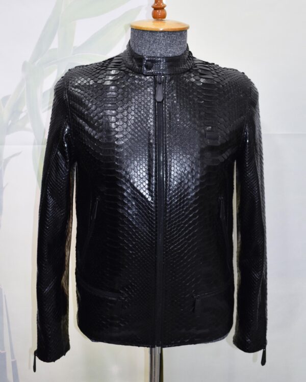 Genuine Python Leather Men's Exotic Snake Skin Black Luxury Moto Jacket