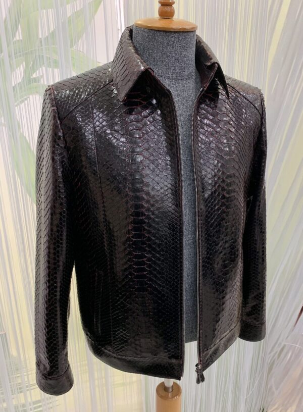 Genuine Python Leather Men's Exotic Snake Skin Red Black Luxury Handmade Jacket