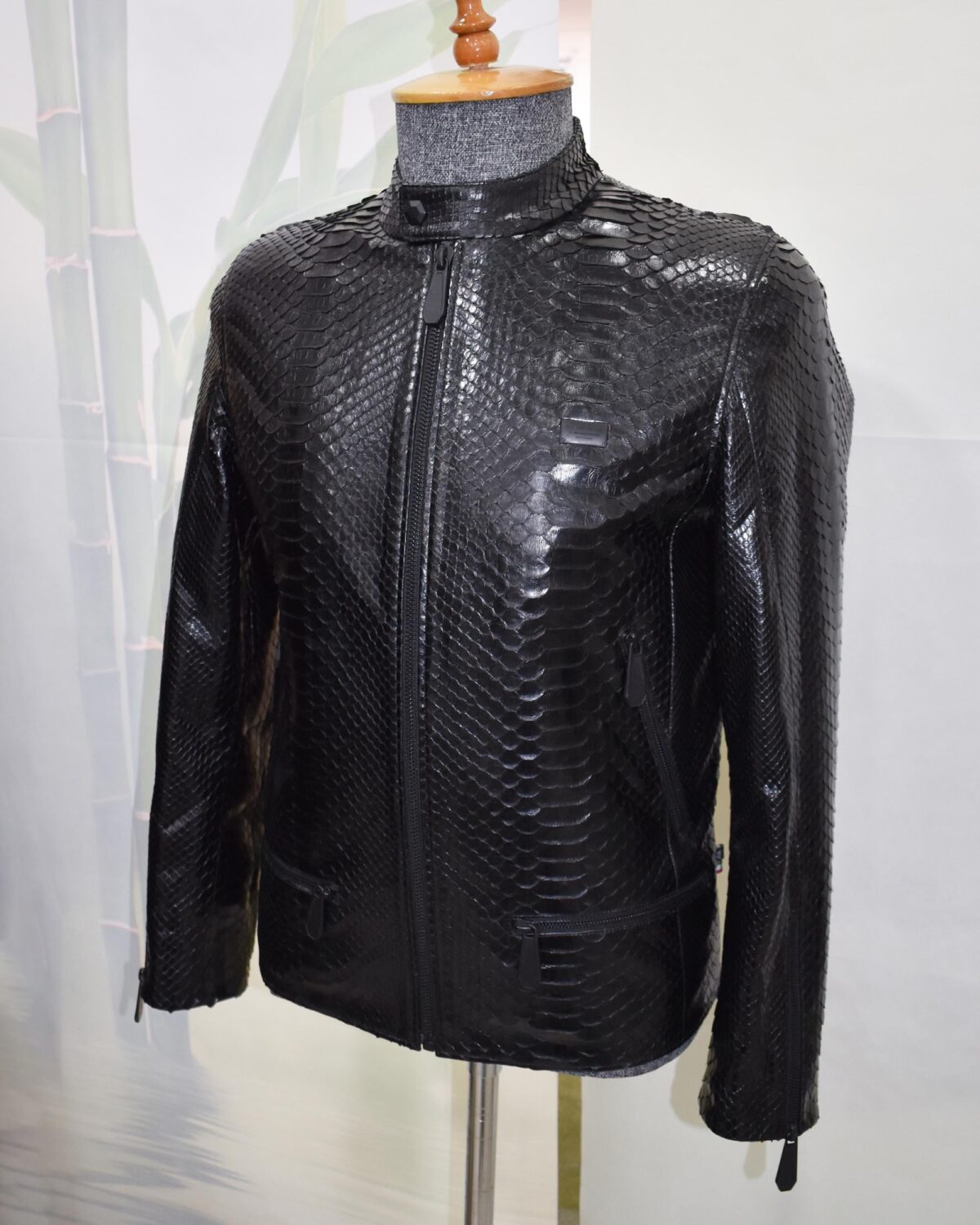 695e59cd59f447123fa4fbf9.jpg Genuine Python Leather Men's Exotic Snake Skin Black Luxury Moto Jacket
