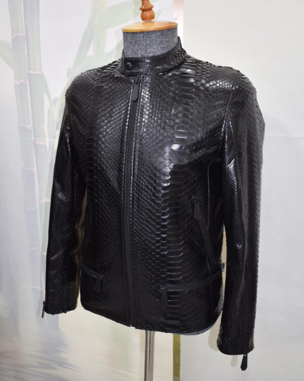 Genuine Python Leather Men's Exotic Snake Skin Black Luxury Moto Jacket