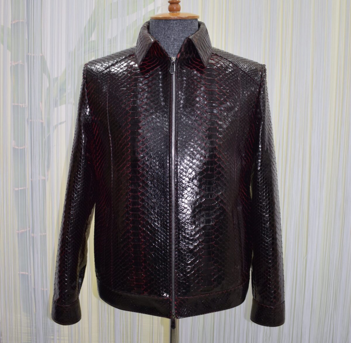 Genuine Python Leather Men's Exotic Snake Skin Red Black Luxury Handmade Jacket
