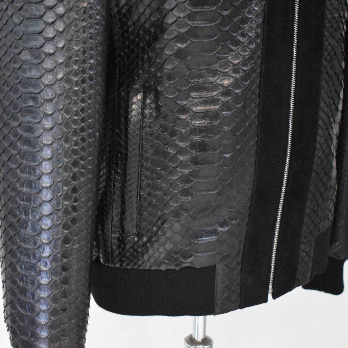 Men's Black Python Leather Suede Trim Exotic Snake Skin Luxury Handmade Jacket