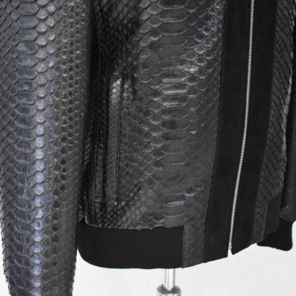 Men's Black Python Leather Suede Trim Exotic Snake Skin Luxury Handmade Jacket