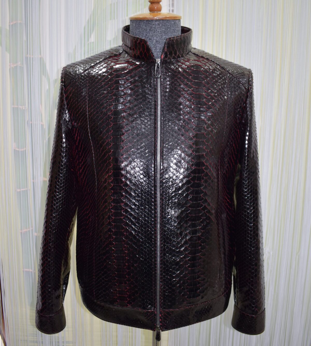 Genuine Python Leather Men's Exotic Snake Skin Red Black Luxury Handmade Jacket