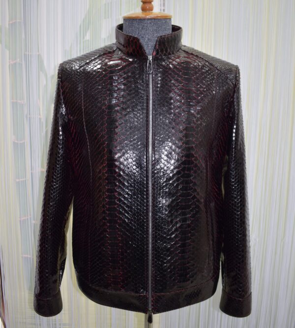 Genuine Python Leather Men's Exotic Snake Skin Red Black Luxury Handmade Jacket