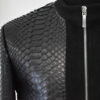 Men's Black Python Leather Suede Trim Exotic Snake Skin Luxury Handmade Jacket