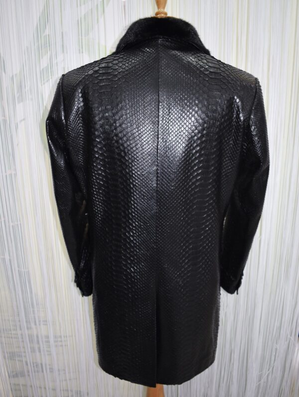 Genuine Python Leather Coat: Men's Black Navy Blue Mink Fur Collar