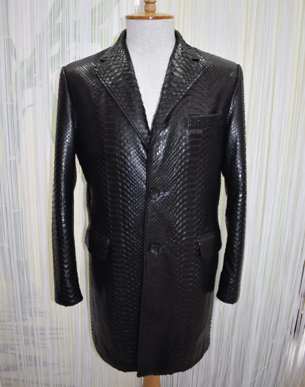 Genuine Python Leather Coat: Men's Black Navy Blue Mink Fur Collar
