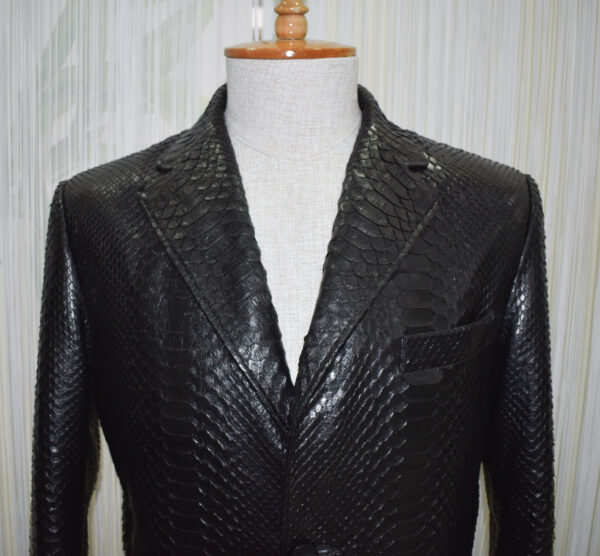 Genuine Python Leather Coat: Men's Black Navy Blue Mink Fur Collar