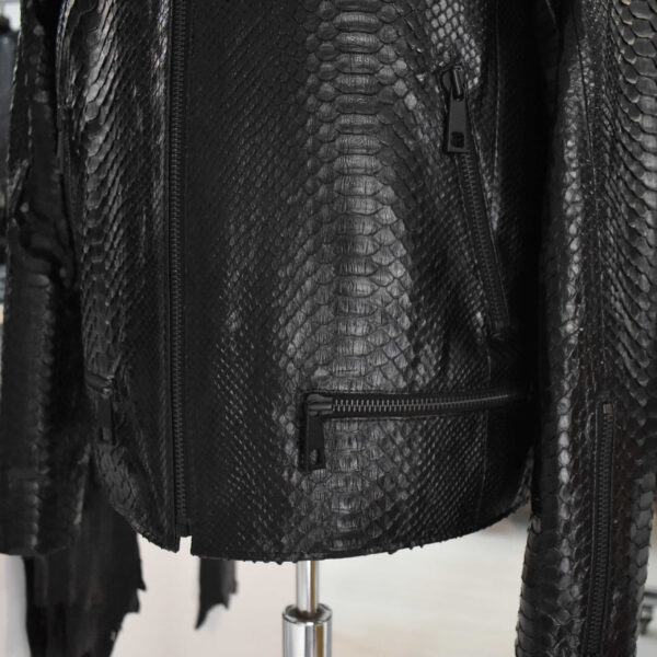 Genuine Python Leather Men's Exotic Snake Skin Black Luxury Moto Jacket
