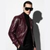 695e59d859f447123fa50b03.jpg Bordeaux Python Leather Burgundy Exotic Snake Skin Men's Luxury Bespoke Motorcycle Biker Jacket