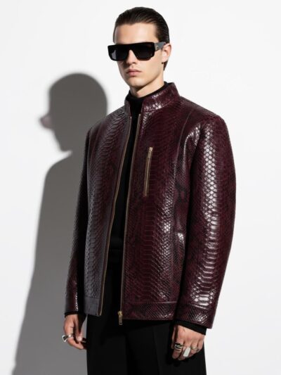 Bordeaux Python Leather Burgundy Exotic Snake Skin Men's Luxury Bespoke Jacket