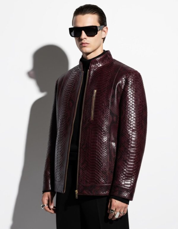 Bordeaux Python Leather Burgundy Exotic Snake Skin Men's Luxury Bespoke Jacket