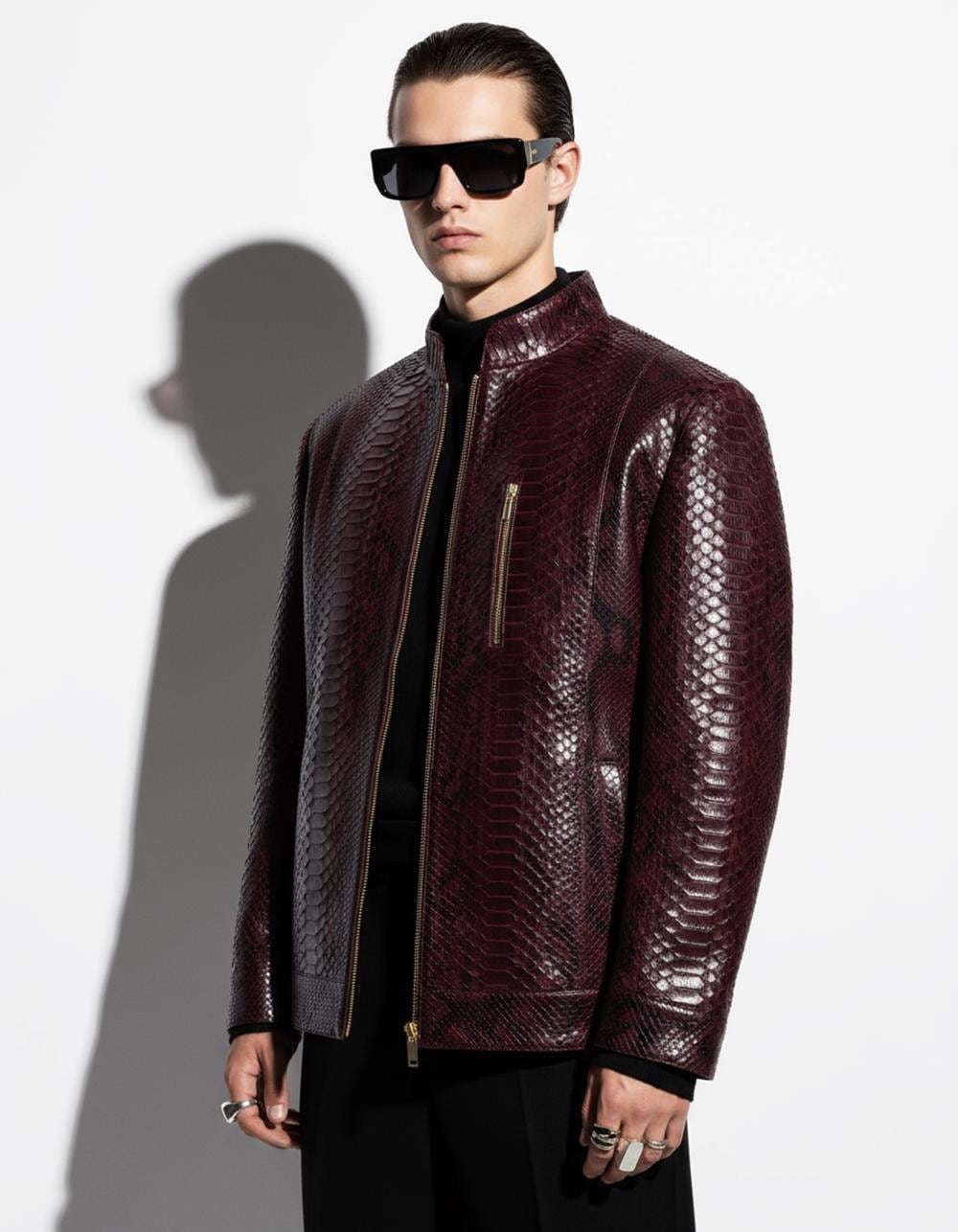 Bordeaux Python Leather Burgundy Exotic Snake Skin Men's Luxury Bespoke Jacket