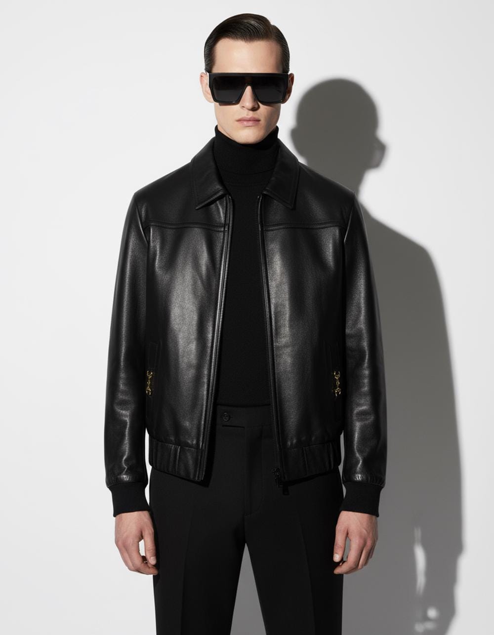 695e59d859f447123fa50b78.jpg Horsebit Men's Italian Lambskin Black Genuine Leather Bomber Jacket