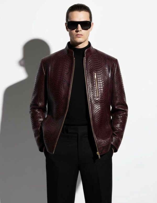 Bordeaux Python Leather Burgundy Exotic Snake Skin Men's Luxury Bespoke Jacket