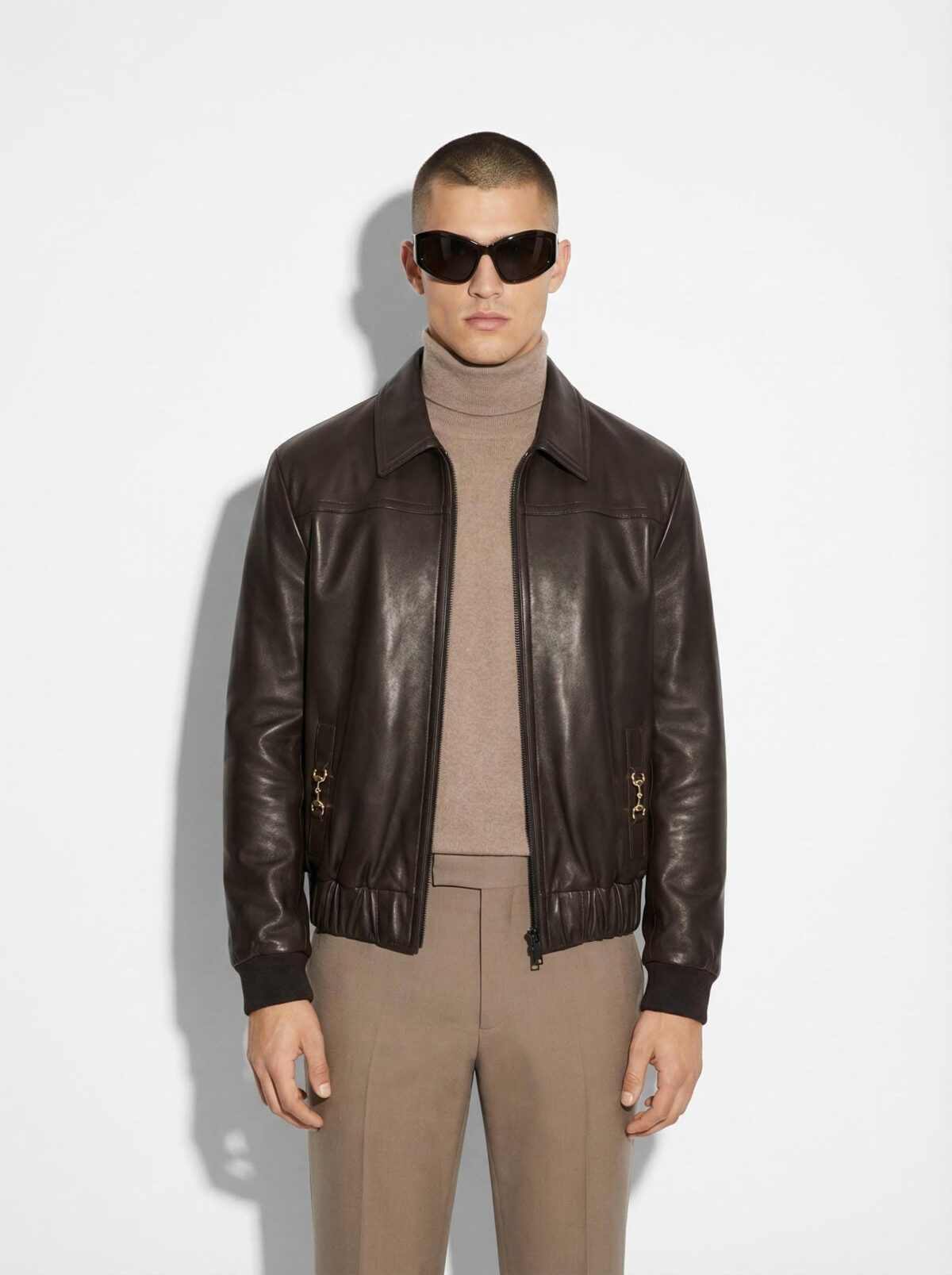 695e59d959f447123fa50bd9.jpg Horsebit Men's Italian Lambskin Black Genuine Leather Bomber Jacket