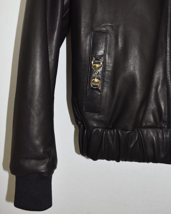 Horsebit Men's Italian Lambskin Black Genuine Leather Bomber Jacket