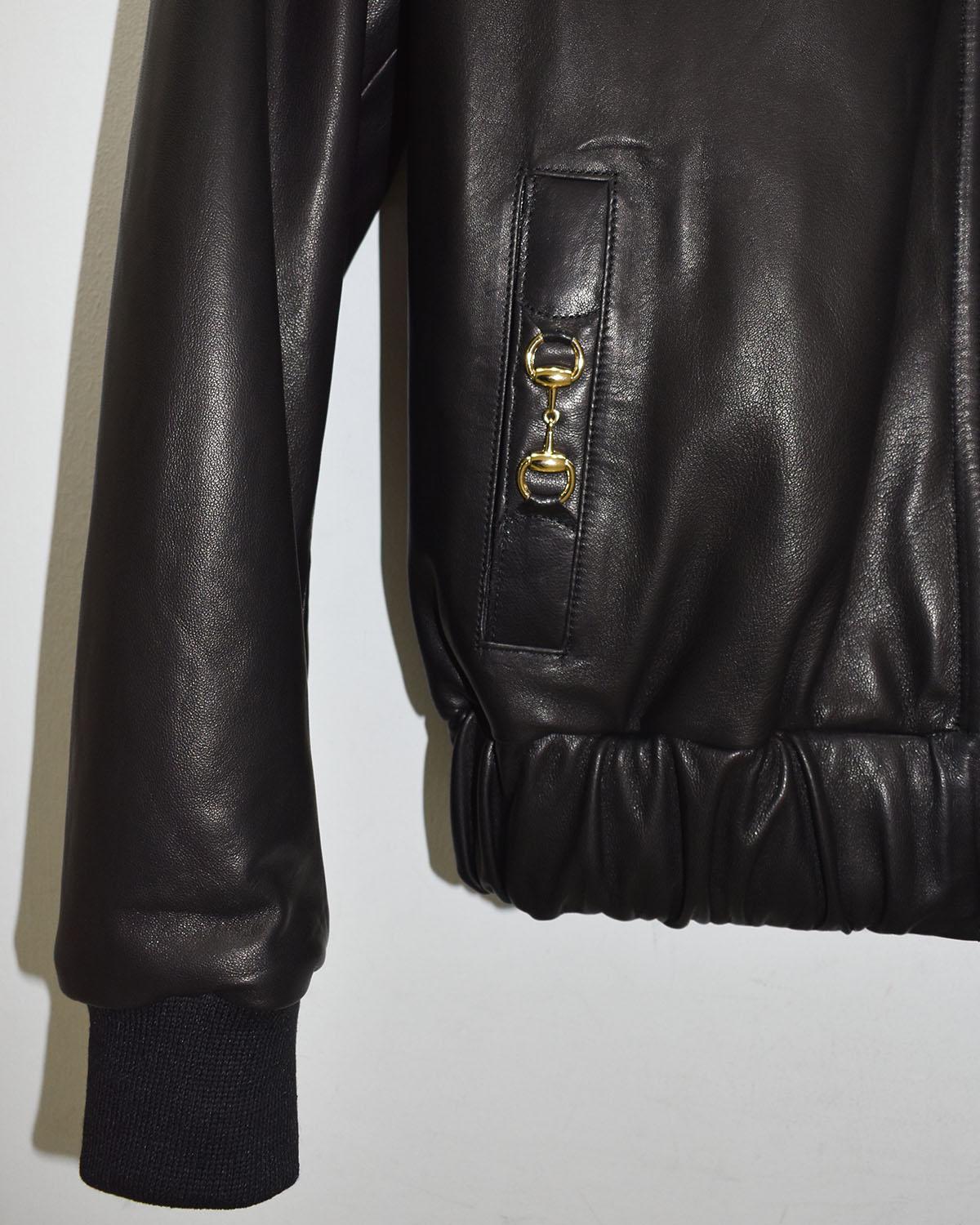 695e59d959f447123fa50cfa.jpg Horsebit Men's Italian Lambskin Black Genuine Leather Bomber Jacket