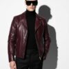 695e59d959f447123fa50cfe.jpg Bordeaux Python Leather Burgundy Exotic Snake Skin Men's Luxury Bespoke Motorcycle Biker Jacket