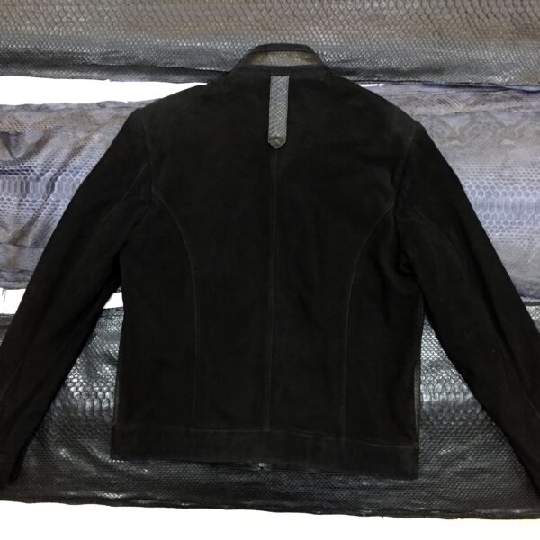 Genuine Python Leather Trim Suede Black Men's Bespoke Jacket