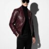 695e59da59f447123fa50ff3.jpg Bordeaux Python Leather Burgundy Exotic Snake Skin Men's Luxury Bespoke Motorcycle Biker Jacket