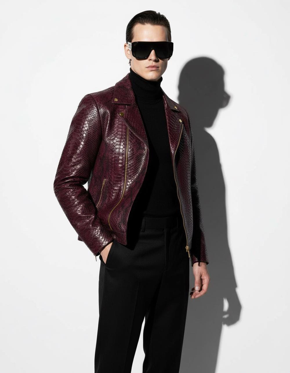 695e59da59f447123fa50ff3.jpg Bordeaux Python Leather Burgundy Exotic Snake Skin Men's Luxury Bespoke Motorcycle Biker Jacket